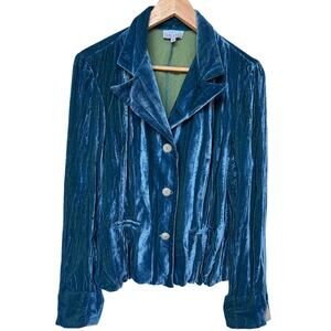 Vintage Deep Teal Crushed Velvet Whimsigoth Boho Jacket by Drama size M